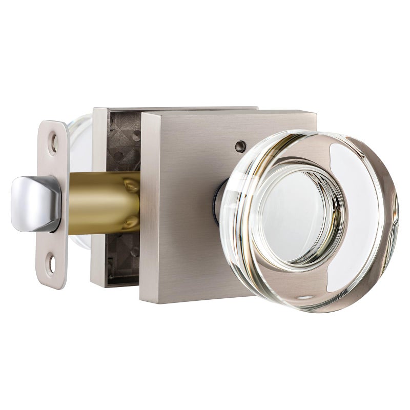 naubea Crystal Door Knobs Brushed Nickel Door Knobs Interior Privacy Door Knobs with Lock, Glass Door Knobs for Bedroom and Bathroom Interior Door Knob Satin Nickel - Image 1